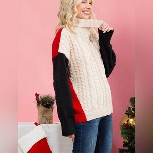 Colorblock Turtleneck Sweater - Cream, Red, and Black